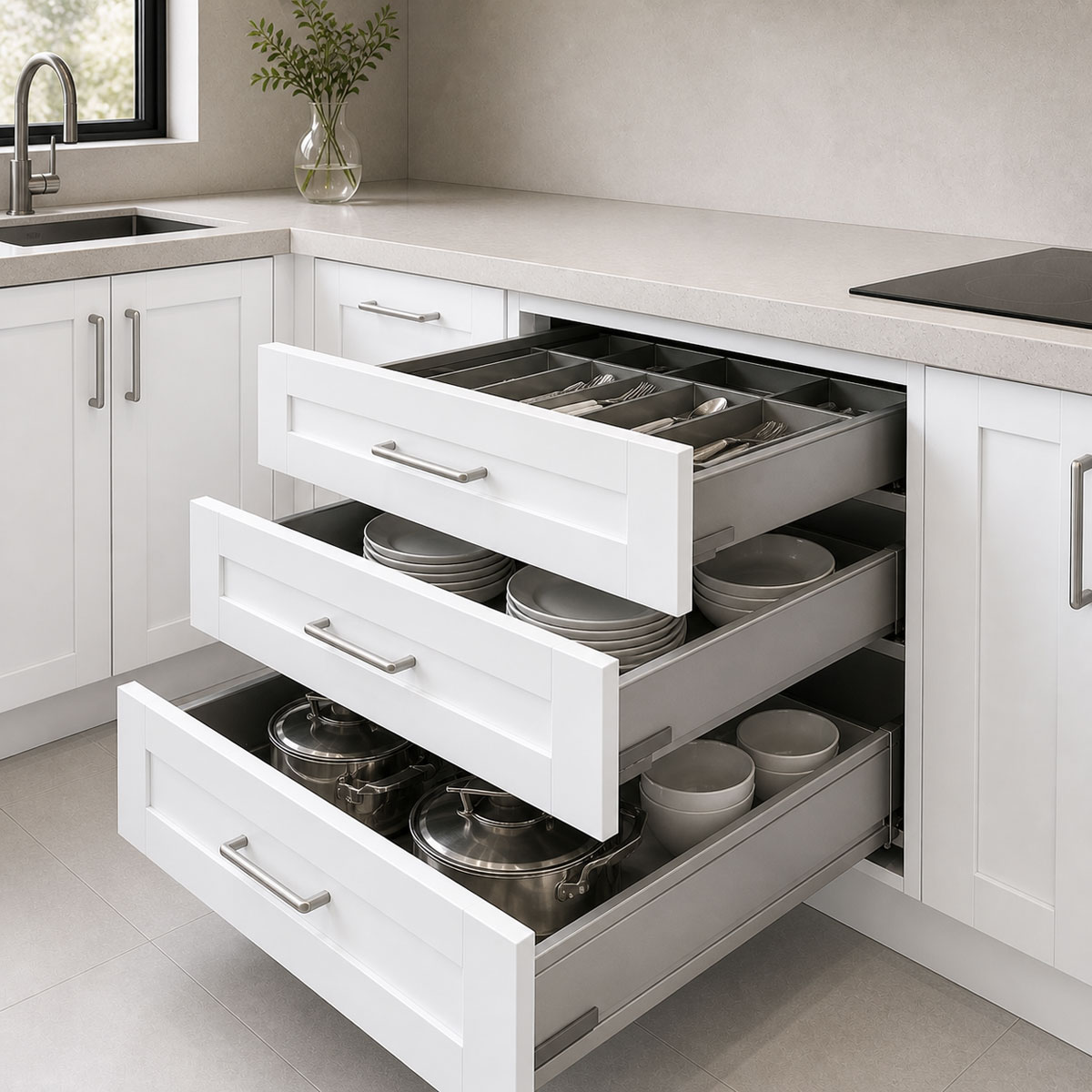Luxury stainless steel kitchen finish close-up