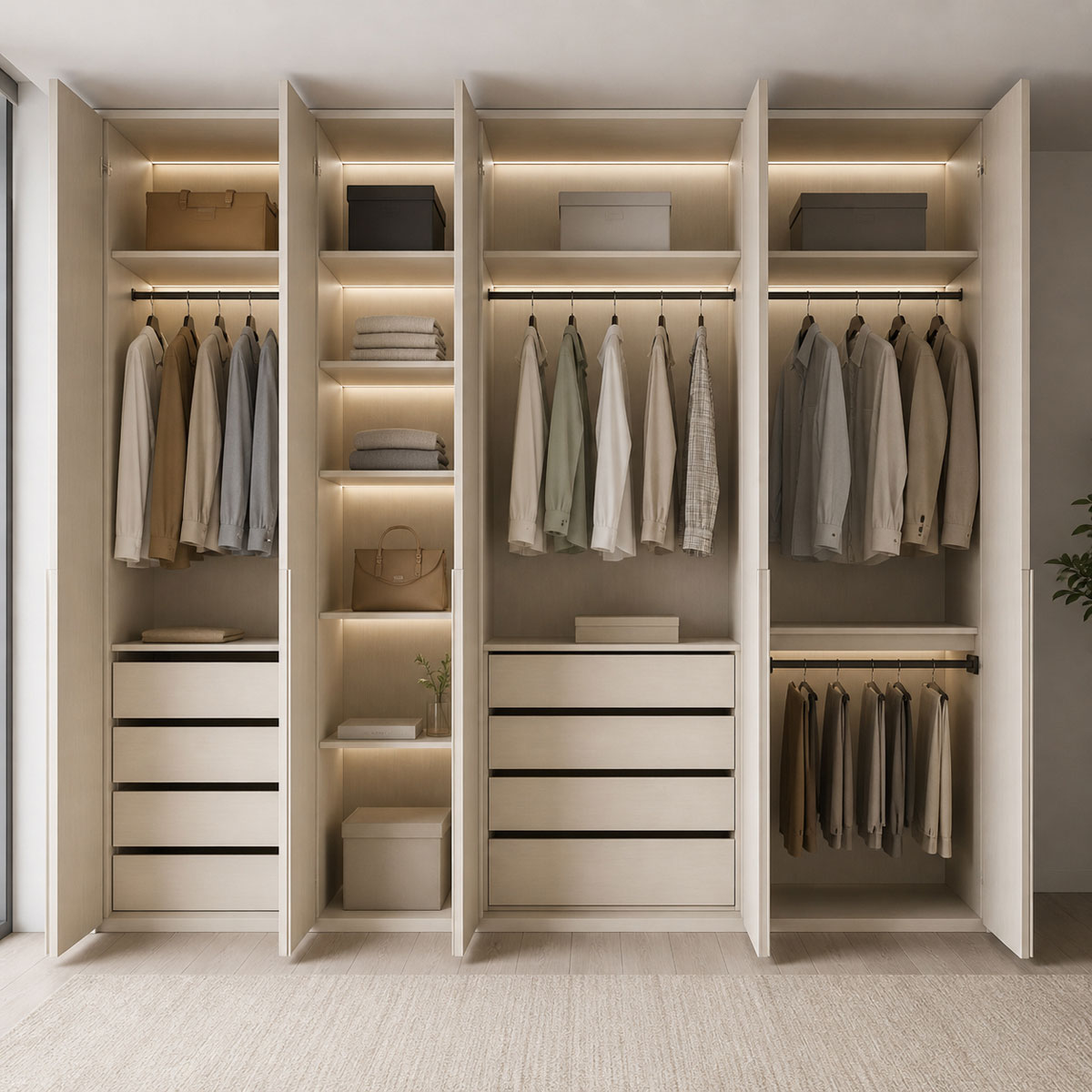 Luxury stainless steel wardrobe finish close-up